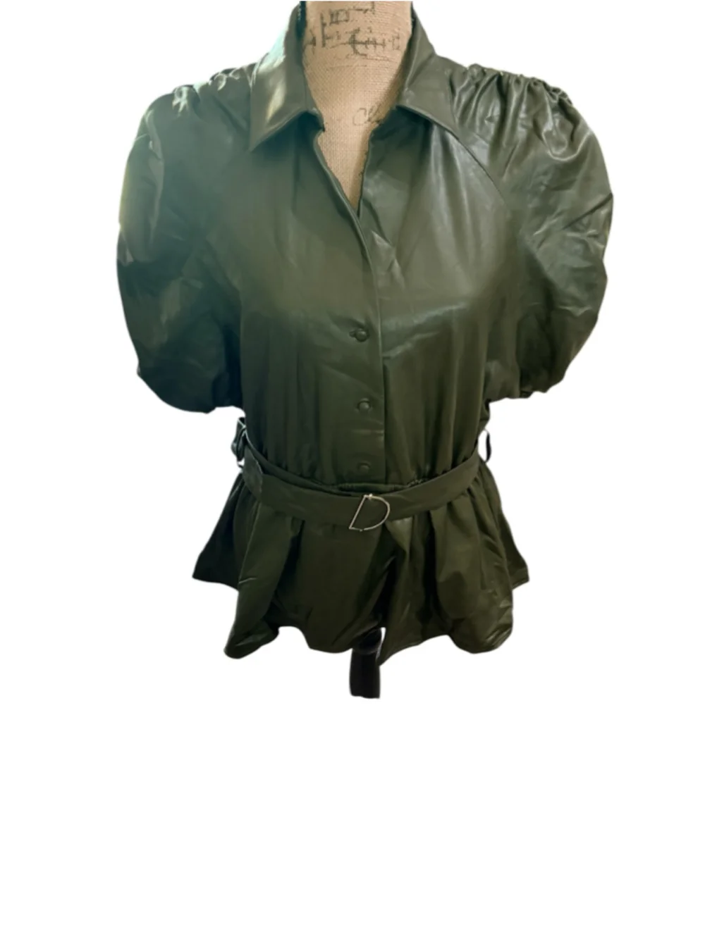 Scoop Women's Faux Leather Belted Peplum Top Women’s Size L (12/14) NWT - Picture 4 of 9